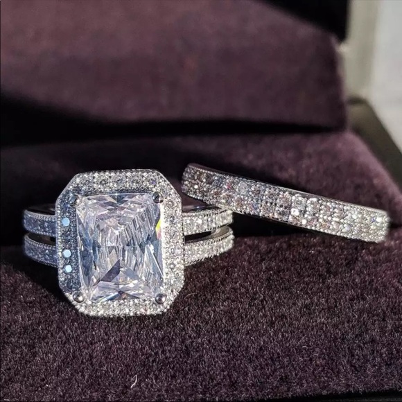 princess 925 sterling silver wedding ring set